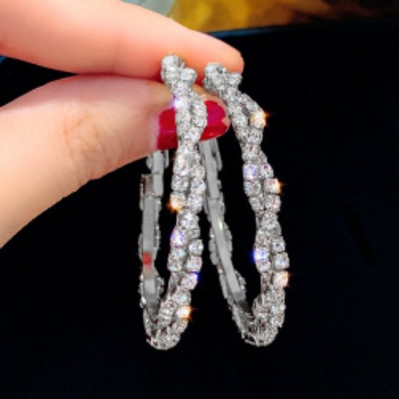 Jewelry - NEW 2'' 925 Silver Braided Diamond Hoop Earrings